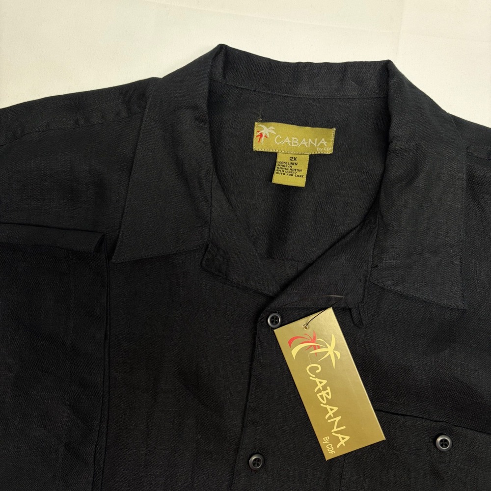 NWT Cabana 100% Linen Shirt Button Down 2X Resort Tropical Summer Beach Black - Picture 5 of 9